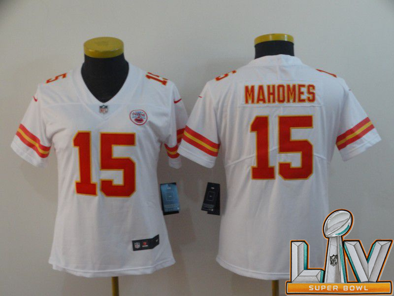 Super Bowl LV 2021 Women Kansas City Chiefs #15 Mahomes White Nike Vapor Untouchable Limited Player NFL Jerseys->women nfl jersey->Women Jersey